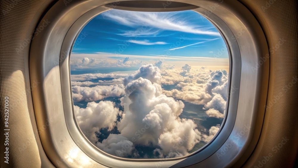 Close up of an aircraft's porthole with a view of the clouds outside, airplane, window, aircraft, travel, transportation, sky Close up of an aircraft's porthole with a view of the clouds outside, airplane, window, aircraft, travel, transportation, sky