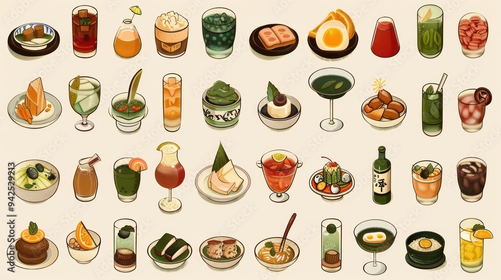 Japanese food and drink set. Japanese food and drink set.