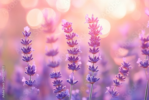 Lavender flowers field, soft focus. Beautiful Nature summer Background. Floral Natural Wallpaper with purple Lavender flowers , ai