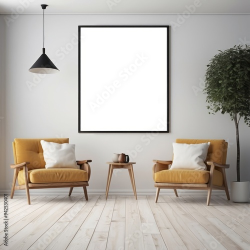 Minimalist Living Room Interior with Two Armchairs and a Coffee Table photo