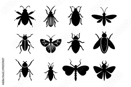 Set of insect icons silhouette vector illustration
