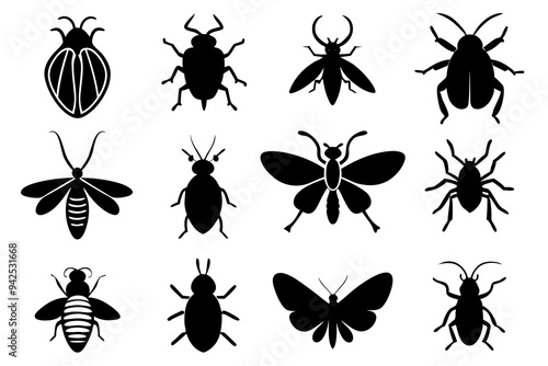 Set of insect icons silhouette vector illustration