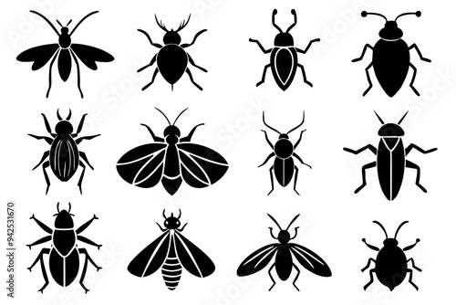 Set of insect icons silhouette vector illustration