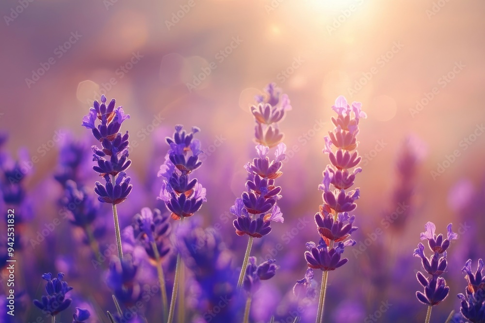 Lavender flowers field, soft focus. Beautiful Nature summer Background. Floral Natural Wallpaper with purple Lavender flowers , ai Lavender flowers field, soft focus. Beautiful Nature summer Background. Floral Natural Wallpaper with purple Lavender flowers , ai