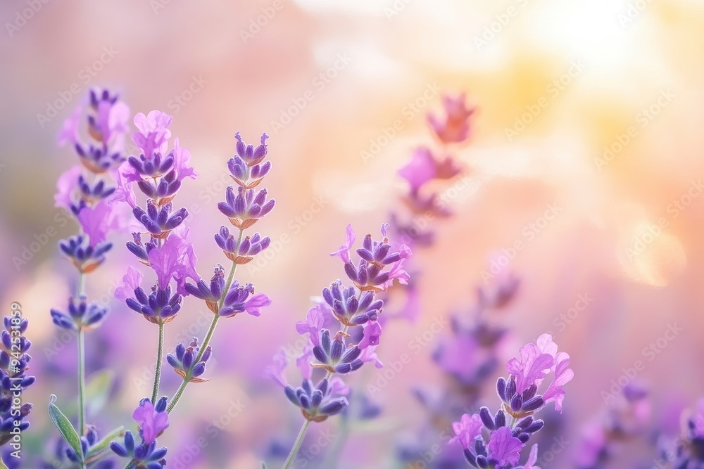 Lavender flowers field, soft focus. Beautiful Nature summer Background. Floral Natural Wallpaper with purple Lavender flowers , ai Lavender flowers field, soft focus. Beautiful Nature summer Background. Floral Natural Wallpaper with purple Lavender flowers , ai