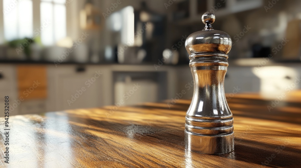 3D rendering of a pepper shaker on a wooden countertop 3D rendering of a pepper shaker on a wooden countertop