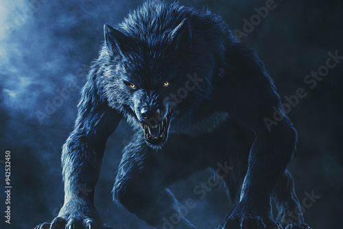 3d illustration of werewolf on dark background photo