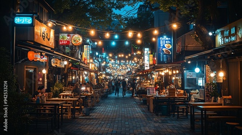 Vibrant night scene of Fukuoka famous lantern-lit street