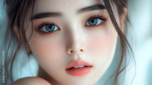 Wallpaper Mural Close-up portrait of a young woman with blue eyes, soft makeup and light skin. Torontodigital.ca