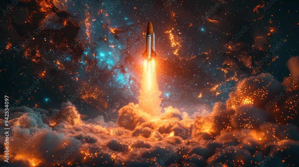 Realistic Vector Illustration of Space Ship Launch for Space Exploration and Creative Ideas - Abstract Concept Graphic Element Realistic Vector Illustration of Space Ship Launch for Space Exploration and Creative Ideas - Abstract Concept Graphic Element