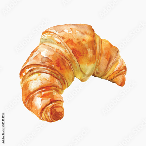 Watercolor croissant on white