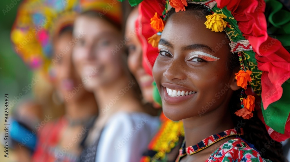 Fototapeta premium Cultural Exchange: Friends from different cultural backgrounds engaging in mutual learning of traditions and customs, expanding their understanding and appreciation of the world. 