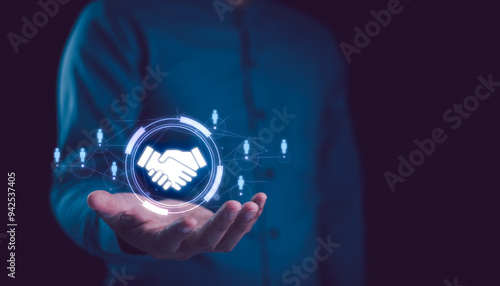Obraz na płótnie Business ecosystems and partnerships concept. Business collaboration strategies. The complex network of organizations to create value for customers acquisition , suppliers, and other stakeholders. w salonie