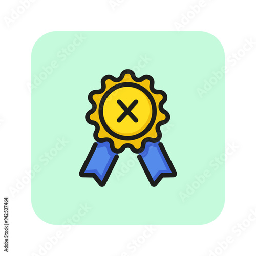 Rejected award line icon. Medal and refusal sign. Rejection concept. Can be used for topics like app design, certification, negative feedback