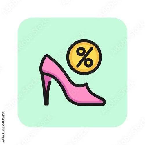 Shoes discount line icon. Heel, fashion, sale. Shopping spree concept. Can be used for topics like style, Cyber Monday, footwear