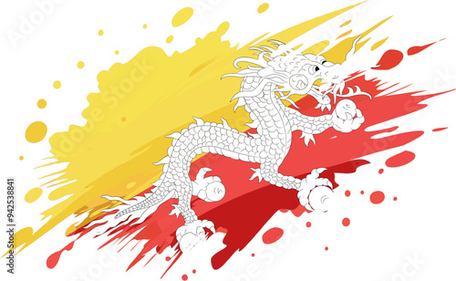 bhutan flag painted with Grunge brush stroke, watercolor flag