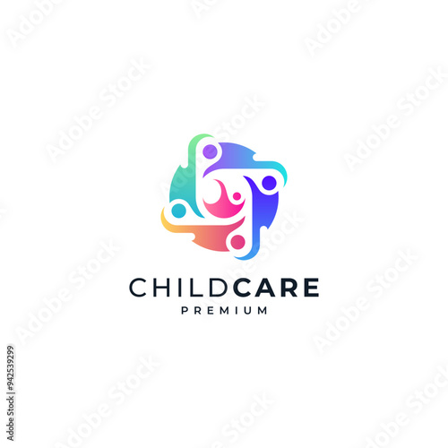 colorful kids for child care, education and orphanage logo