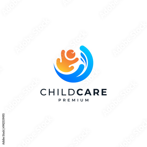 baby hugging hands for child care, orphanage and adoption logo