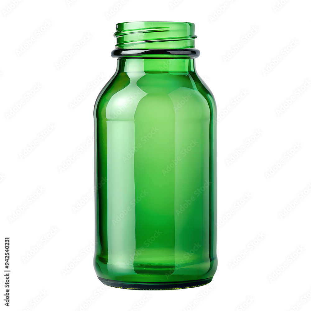 Mockup green glass bottle with open lid isolated on transparent background Mockup green glass bottle with open lid isolated on transparent background
