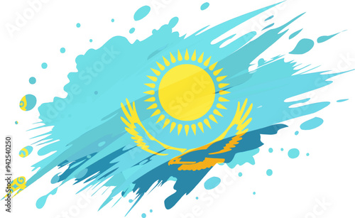 Kazakhstan flag painted with Grunge brush stroke, watercolor flag