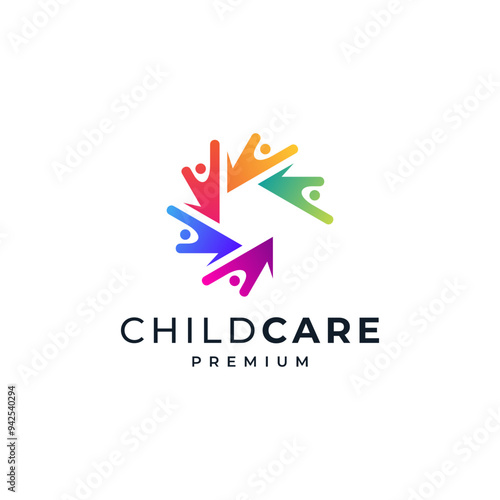 colorful kids for child care, education and orphanage logo