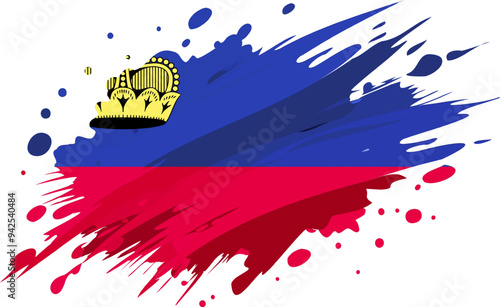 Liechtenstein flag painted with Grunge brush stroke, watercolor flag