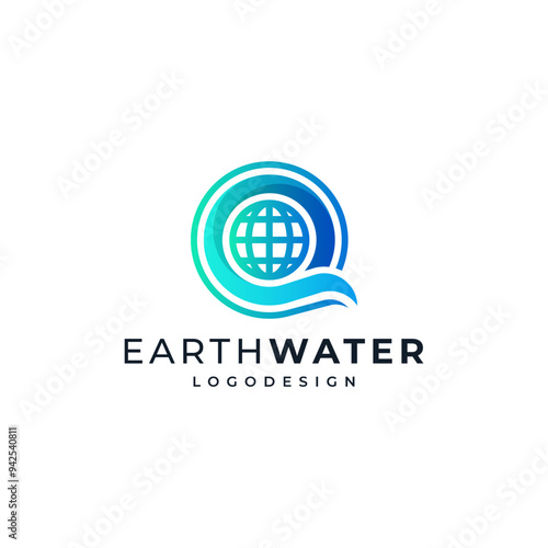 globe and waves for environment and seawater awareness logo