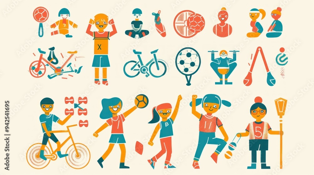 Illustration of diverse children participating in various sports and activities. Illustration of diverse children participating in various sports and activities.