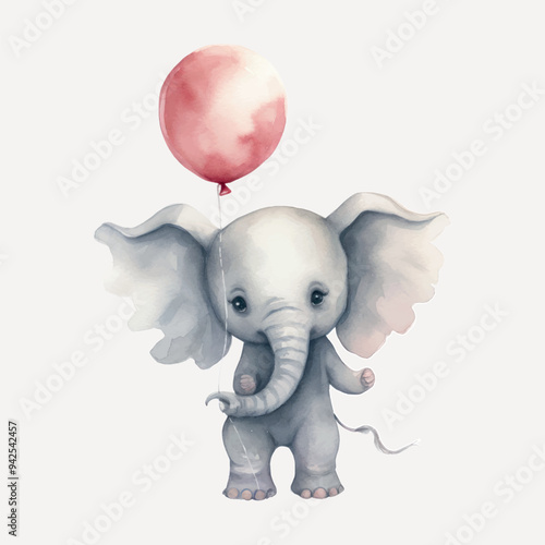 Cute elephant holding balloon