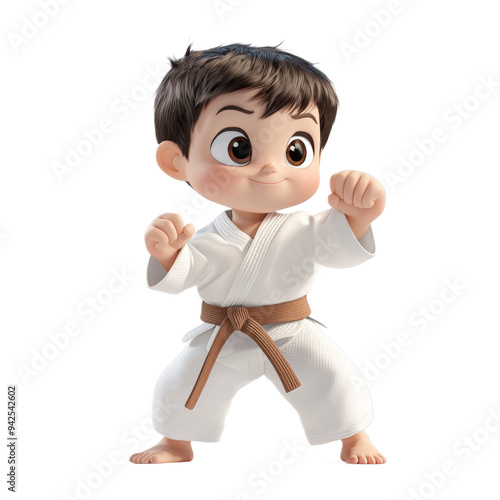 Cartoon Boy in Karate Gi with Brown Belt