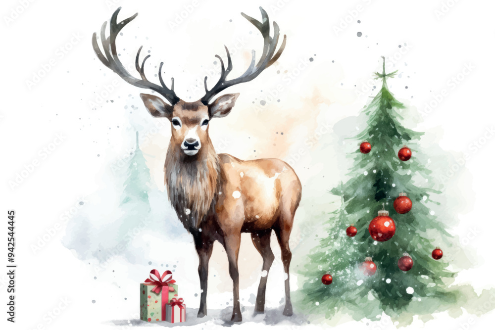 Festive deer with Christmas tree Festive deer with Christmas tree