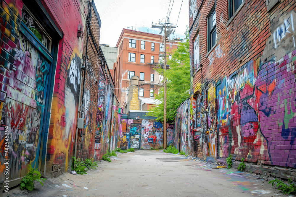 Fototapeta premium Urban Graffiti Alley: Street Art Tours and Colorful Murals