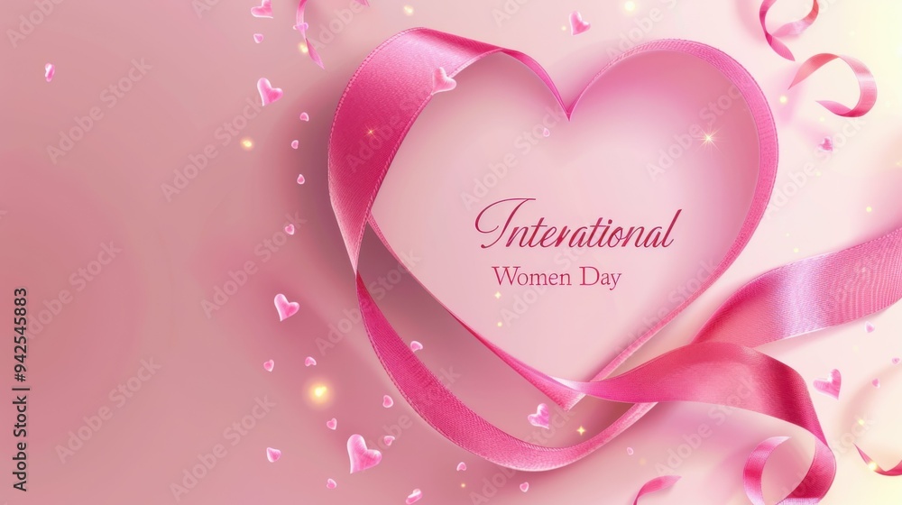 Pink ribbon shaped into a heart on a background with Pink ribbon shaped into a heart on a background with