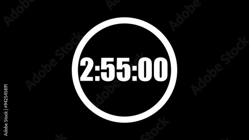 3 Minute countdown timer in a circle. White numbers on black background. 3 minute countdown. Digital countdown. 4K motion count down timer.