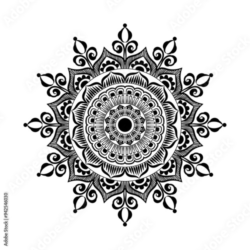 Circle pattern petal flower of mandala with black and white, Vector floral mandala relaxation patterns unique design with white background
