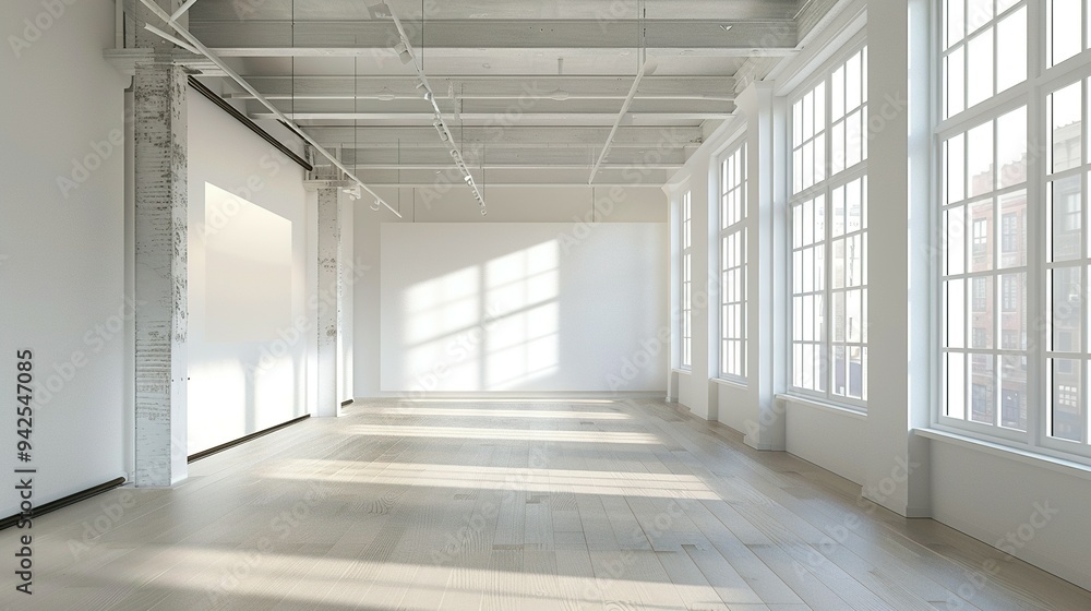 Blank Canvas Loft with Large Windows and White Walls: Ideal for Design Presentations Blank Canvas Loft with Large Windows and White Walls: Ideal for Design Presentations