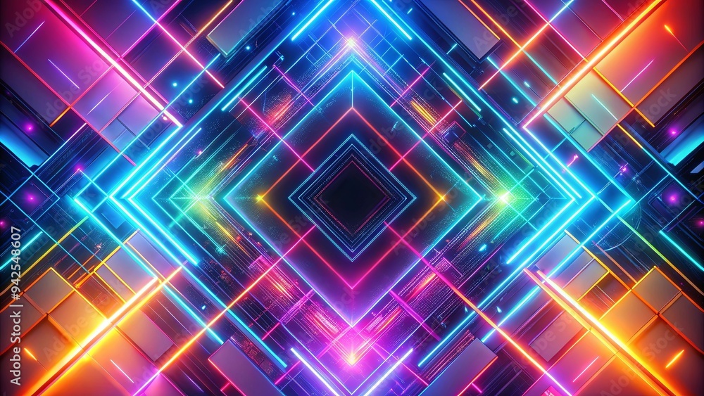 Vibrant and colorful neon abstract geometric shapes background, perfect for a modern, futuristic design project Vibrant and colorful neon abstract geometric shapes background, perfect for a modern, futuristic design project