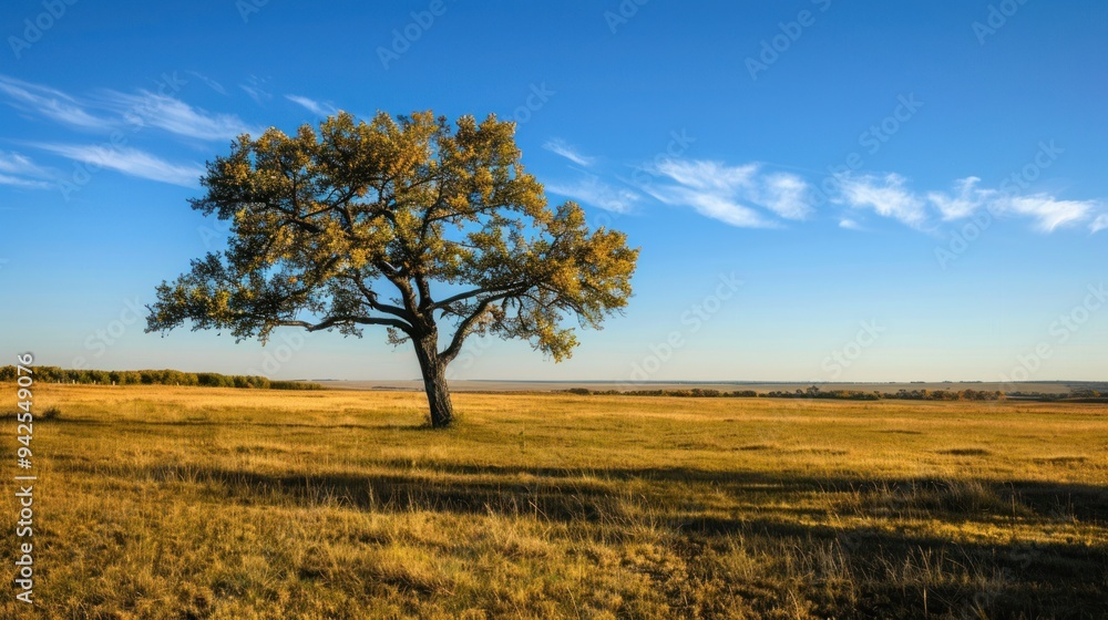 Fototapeta premium Lone Tree in a Field at Sunset.