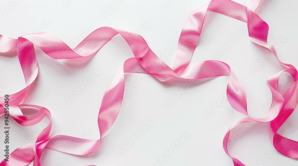 Pink ribbon on a white background, symbolizing breast cancer awareness with a clean, clear design. Pink ribbon on a white background, symbolizing breast cancer awareness with a clean, clear design.