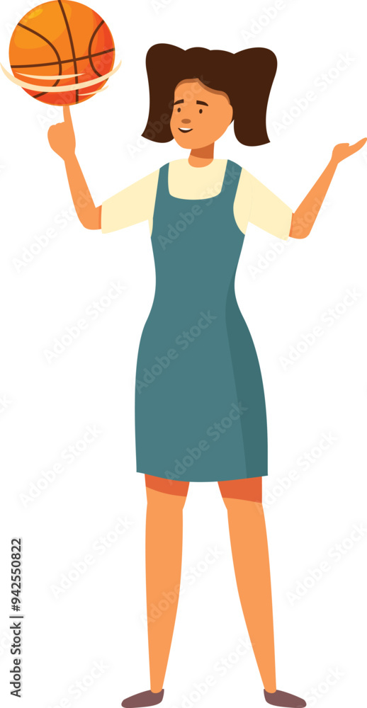 Young woman is spinning a basketball on her finger, showcasing her passion for the sport Young woman is spinning a basketball on her finger, showcasing her passion for the sport