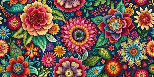 Bohemian chic flower seamless pattern ideal for textiles and backgrounds featuring vibrant colors and intricate details