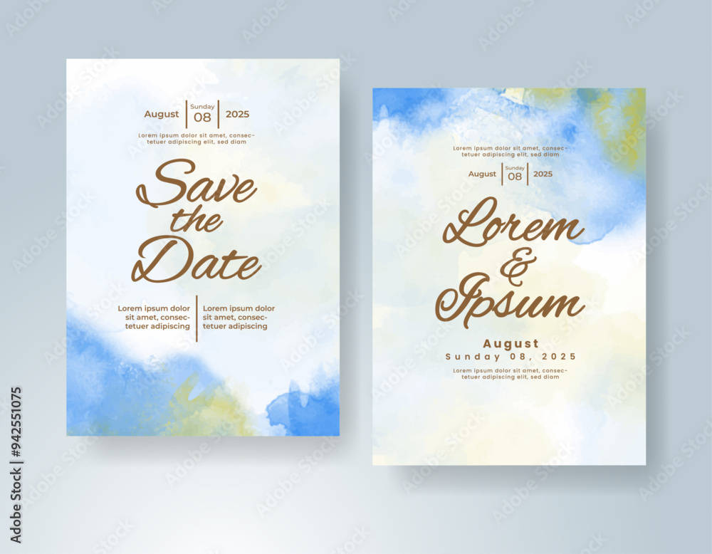 Wedding invitation with Abstract splashed watercolor background Wedding invitation with Abstract splashed watercolor background