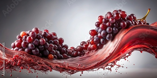 Red wine wave flowing on a background with grapes juice, creating a beautiful and vibrant image photo