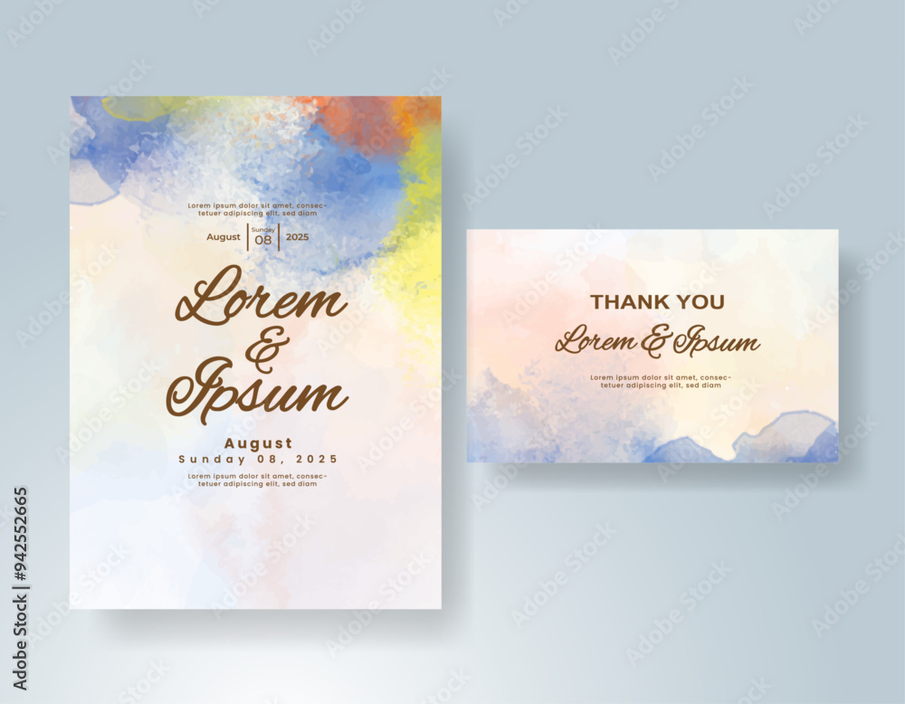 Wedding invitation with Abstract splashed watercolor background Wedding invitation with Abstract splashed watercolor background