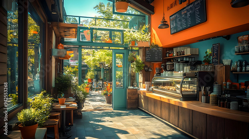 Coffee shop interior with w...