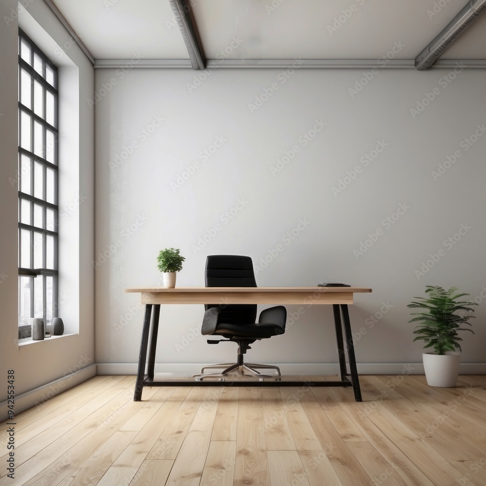 Minimalist Home Office with Wooden Desk and Black Chair Minimalist Home Office with Wooden Desk and Black Chair