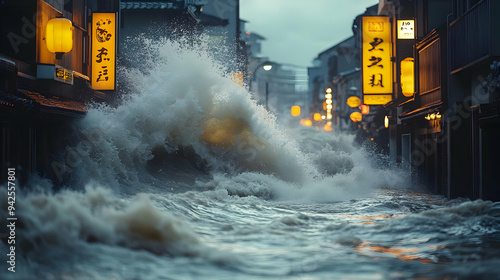 Floodwaters surging through...