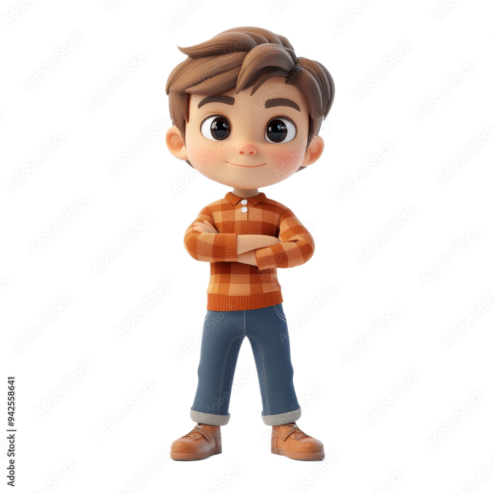 Cute Cartoon Boy with Brown Hair Plaid Shirt and Jeans Cute Cartoon Boy with Brown Hair Plaid Shirt and Jeans
