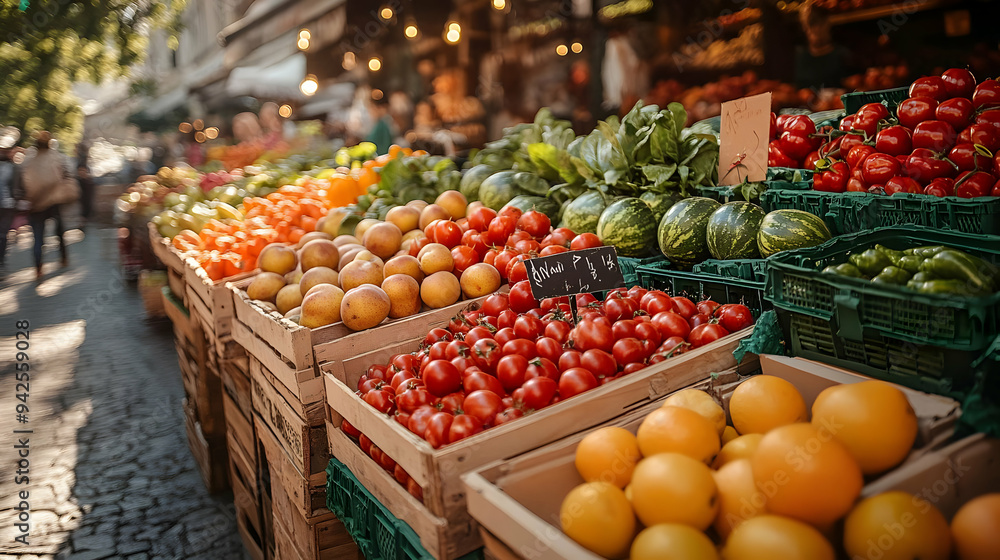 Fresh produce on display at an outdoor market. Fresh produce on display at an outdoor market.