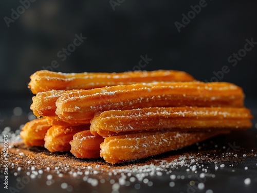 Traditional Spanish churros close up on black background